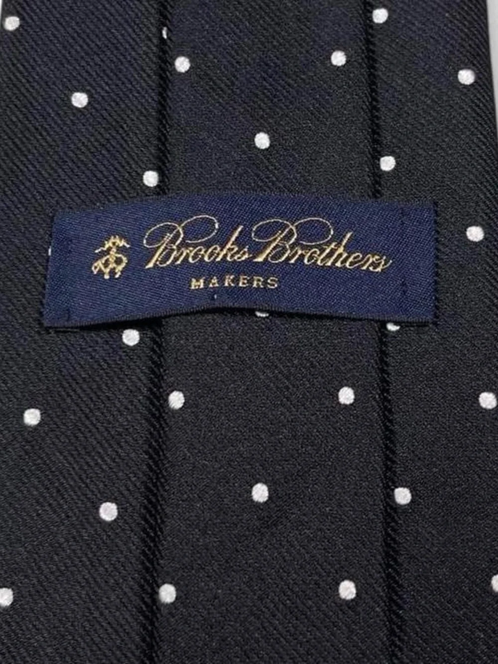 Brooks Brothers 1818 Pure Silk Black & White Polka Dot Tie L58